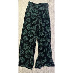 Zara Women Silk Blend Velvet Burnout Pants Green Floral Boho Y2K Whimsigoth Luxe